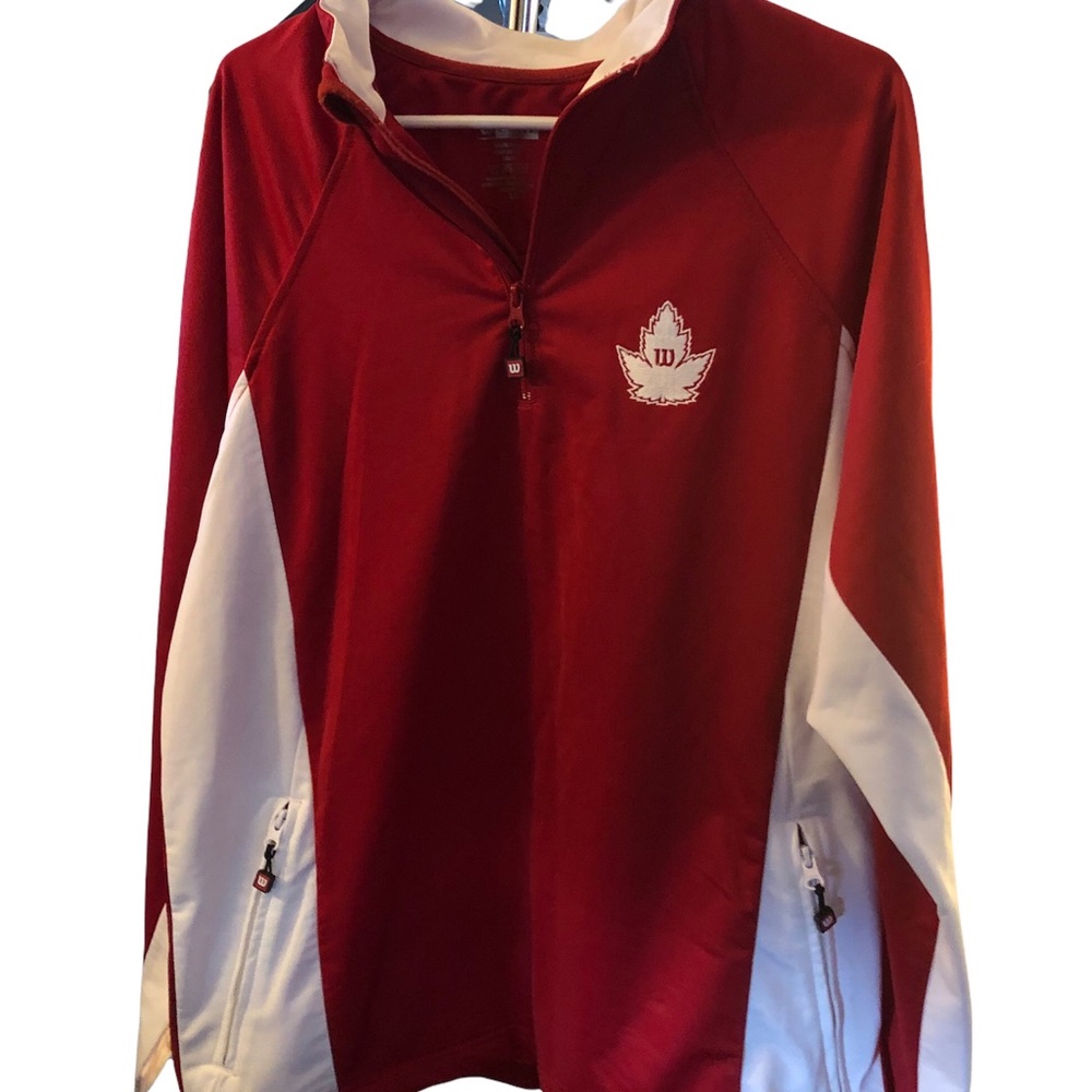 Rare Wison Ultra Collection Red Canada Long Sleeve Pullover, Large Zip, Logo